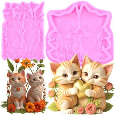 Imagem de MIYAHOUSE Gatinho Fondant moldes de silicone para decoração de bolos, topo de cupcake, pasta de goma de chocolate, argila de polímero, conjunto de 2