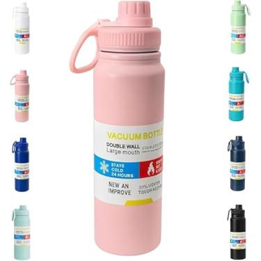 Imagem de Garrafa Térmica Esportiva 800ml Aço Inox Academia Bico Prático Tampa Antivazamento Alça Portátil BPA Free Parede Dupla Mantém Gelada 12h Resistente Durável (ROSA)