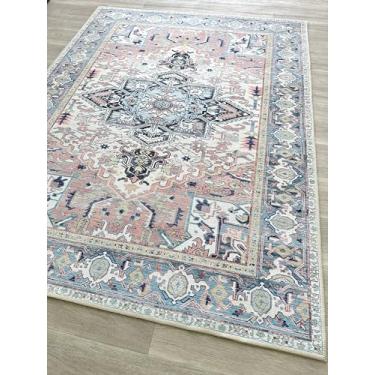 Imagem de Tapete persa moderno envelhecido, terracota vintage inspirado medalhão geométrico grande tapetes para sala de estar, quarto, banheiro, cozinha, casa (861NT, 2'12.7 cm x 9'20.3 cm)