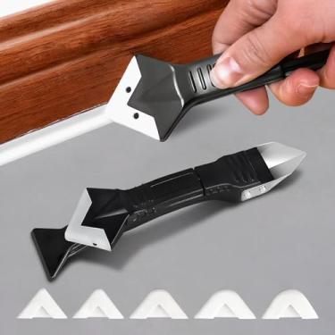 Imagem de 1 conjunto de ferramentas de calafetagem de silicone 3 em 1 com cabeça de aço inoxidável, ideal para selar, limpar e raspar cola - ferramenta de calafetagem com cabo de plástico durável