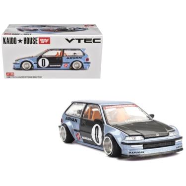 Imagem de Mini GT KHMG179 Honda Civic EF Kaido Roulette V1 Blue Metallic with Carbon Hood & Doors Designed by Jun Imai House Special 1-64 Scale Diecast Model Car