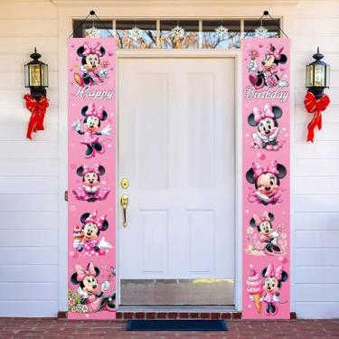 Imagem de 2 peças Minnie placa de varanda para pendurar na porta de festa de aniversário suprimentos para decoração de parede