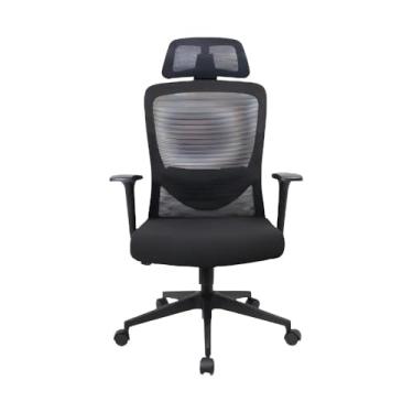 Imagem de Cadeira de Escritório Presidente, Mesh Preto, Encosto de Cabeça Ajustável, Base Giratória, Ergonômica, Suporta 120kg, 65x51x113-123cm, Braços Reguláveis
