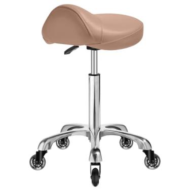 Imagem de Banco de selim ergonômico com rodas – resistente 181 kg, almofada de sela grossa atualizada, correção de postura saudável, banco giratório ajustável, cadeira de sela para salão de massagem em casa