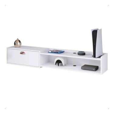 Imagem de Rack Bancada Suspensa Com Porta Sala Escritório Quarto Parede TV Até 60 polegadas 1.50 cm ou 1.80 cm(Branco 150 cm)
