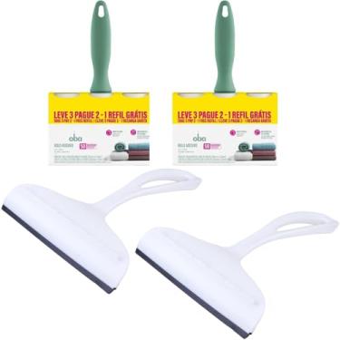 Imagem de Kit 2 Rodo de pia Branco e 2 Rolo Adesivo Tira Pelos com 2 Refis