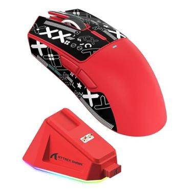 Imagem de Mouse Gamer ATTACK SHARK X11 Sem Fio Tri-Mode (2.4G/Bluetooth/USB) Com Base RGB – Ergonômico, Alta Precisão (X11 - Vermelho)