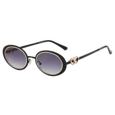 Imagem de Óculos de Sol UV400 - Formato Oval Gradiente com Lentes Duplas em Formato de Coração para Homens e Mulheres, Ideais para Esportes ao Ar Livre, Corrida e Ciclismo, nas cores preto e cinza.