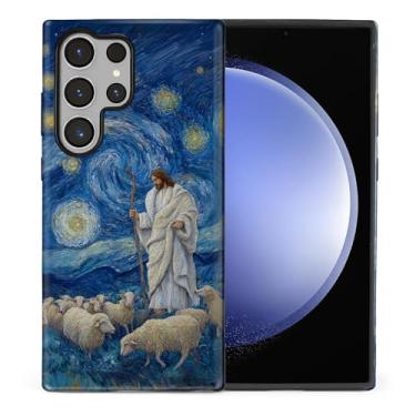 Imagem de CARLOCA Compatível com Samsung Galaxy S23 Ultra Full Body Matte Case para menina menino capa dura à prova de choque para Samsung Galaxy S23 Ultra Fashion Pattern Shepherd White Robe Jesus Ovelha céu