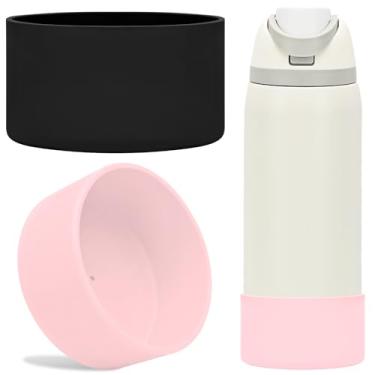 Imagem de TQONEP 2 peças de bota de silicone para garrafa de água Owala 680 g, 947 ml, capa protetora antiderrapante para garrafa de água de aço inoxidável Flip/Twist/FreeSip (preto + rosa, 946 ml)