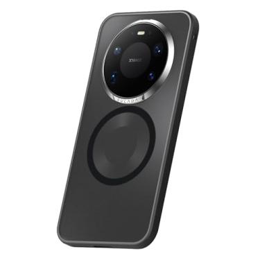 Imagem de LYJSMGZ Capa magnética para Huawei Mate 80 Pro Max/80 Pro/80, armação de lente de metal fosco translúcido, antiamarelamento, à prova de choque, suporta carregamento sem fio, preta, Mate 80 Pro Max