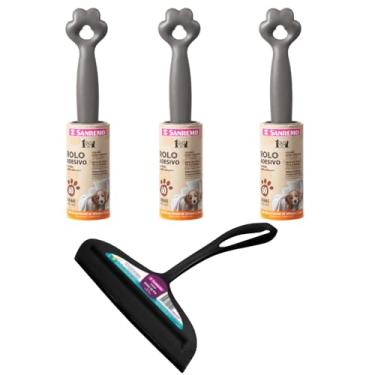 Imagem de Kit 2 Rodo de pia Preto e 3 Rolo Adesivo Tira Pelo com 60 folhas, Linha Pet