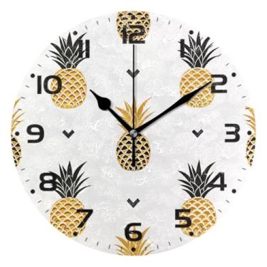 Imagem de JUZIHAI Relógio de parede de abacaxi silencioso, sem tique-taque, relógios de parede redondos operados por bateria, fácil de ler, relógio decorativo de parede para casa, cozinha, sala de estar, quarto
