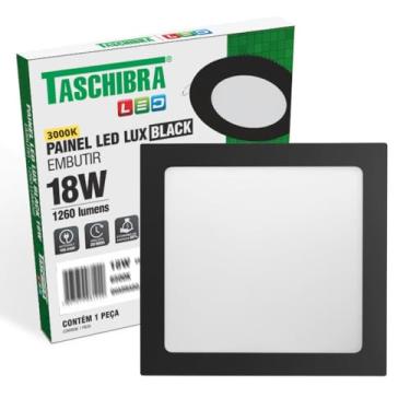 Imagem de Painel de Led Quadrado Embutir 12W Preto Bivolt Taschibra - 3000K - Amarelo Quente