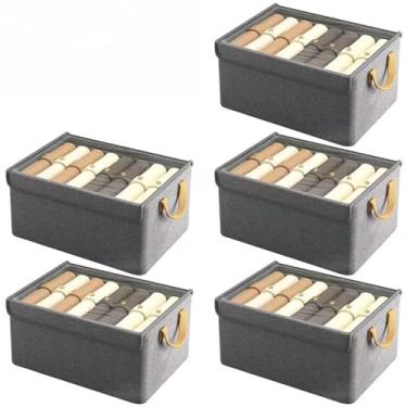 Imagem de Caixa Organizadora Dobrável para Roupas com Tampa | Organizador de Guarda-Roupa em Tecido Catiônico | Caixa de Armazenamento para Closet (cinza*5)