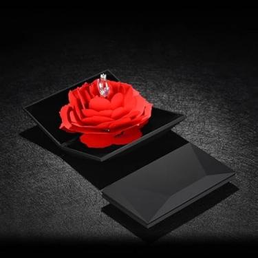 Imagem de Caixa de anel giratório rosa para exibição criativa de joias para noivados, dia dos namorados, presentes de confissão, preta