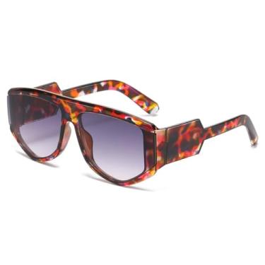 Imagem de HCHES Óculos de Sol Femininos Vintage de Luxo Oversized Estilo Punk com Armação Larga, Lentes Degradê Estampadas de Leopardo e Proteção UV400 (Flor Vermelha Cinza)