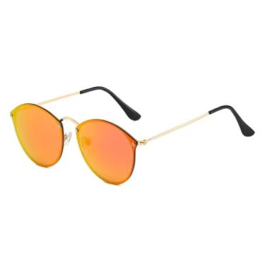 Imagem de HCHES Óculos de Sol Femininos de Luxo com Armação Redonda Retrô, Proteção Anti-Ultravioleta e Masculina UV400 (Laranja Dourado)