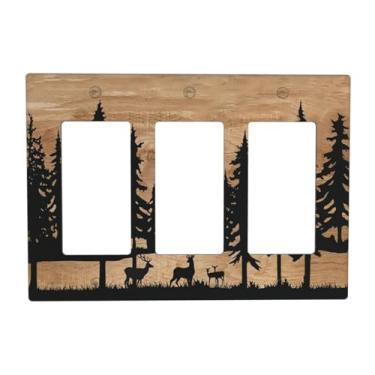 Imagem de ybclf Capa de interruptor de luz de madeira rústica para casa de fazenda, 3 gangues triplos balancim pinheiro, placa de parede, placa decorativa para cozinha, quarto