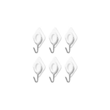 Imagem de Ganchos de Parede Metal Losango, Branco, ABS e Ferro, 6 Peças, Adesivo, 2kg Capacidade, 7cm x 4,5cm x 1cm