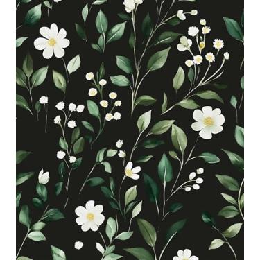 Imagem de Laatse Papel de parede preto/verde descasque e cole, papel de contato floral escuro vintage, papel de parede botânico autoadesivo removível à prova d'água para sala de estar quarto prateleira armário