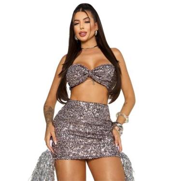 Imagem de Saia Curta Feminina Brilho Paete Festa Bloquinho Carnaval - Summer Bod