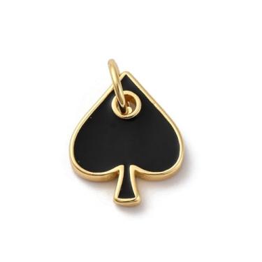 Imagem de KitBeads 10 peças de pingentes de coração preto banhado a ouro 18 K esmaltado em forma de pôquer, pingentes de cartas de baralho para fazer joias, pulseiras, brincos, colar a granel