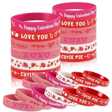 Imagem de UnslQonds Pulseiras de borracha para o dia dos namorados, presentes a granel para crianças, lembrancinhas de festa dos namorados, 24 pcs, Sem Pedra Preciosa