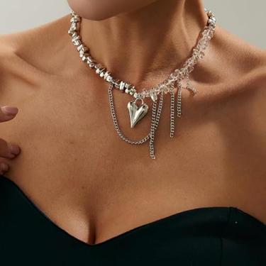 Imagem de Colar de coração prata YK grunge joia punk para mulheres, pingente de coração de prata vintage, acessórios modernos YK, joias de declaração para mulheres, Medium, Latão, Sem Pedra Preciosa