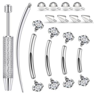 Imagem de Msndnkwo Piercing de Sobrancelha, Aço Cirúrgico, Rosca Interna, Barra Curvada, Minúscula, Anel de Sobrancelha, Labret Vertical, Joia para Lábios, Torre de Orelha, Pequeno Anel de Umbigo para Mulheres