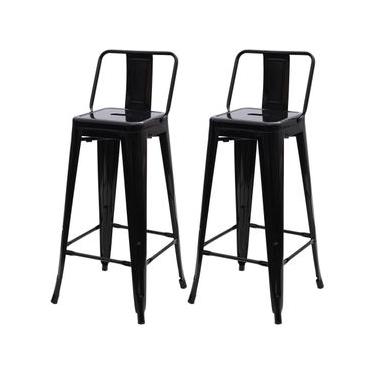 Imagem de Conjunto 2 Banquetas Altas Com Encosto Para Cozinha Bar Bancada Balcão Tolix Iron Industrial Preto