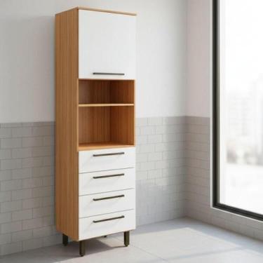 Imagem de Armário De Cozinha Paneleiro 1 Porta 4 Gavetas Grécia Madeirado/off Wh