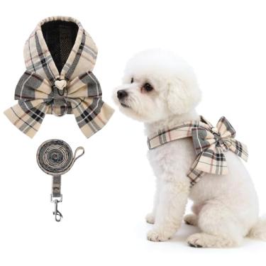 Imagem de KOOLTAIL Conjunto de coleira e coleira para cães pequenos, sem puxar e engasgar, de malha macia, acolchoado, ajustável, peitoral para animais de estimação com gravata borboleta para cães e gatos