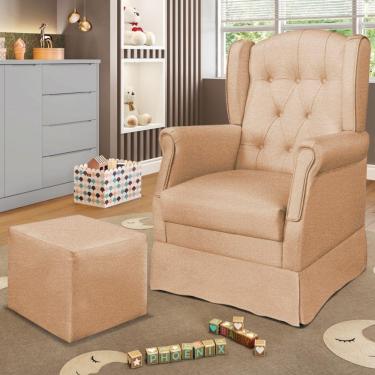 Imagem de Poltrona De Amamentação Com Balanço E Puff Elyra Linho Palha P02 - D'rossi