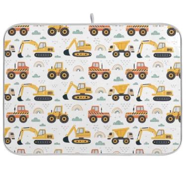 Imagem de Tapete de secagem de louça branco para veículos de construção, 45 x 61 cm, tapete de escorredor de louça, absorvente para decoração de bancada de cozinha