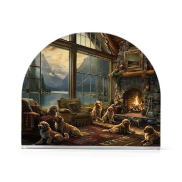 Imagem de Cabana à beira do lago com suportes de guardanapo Golden Retrievers, suporte de guardanapo de coquetel de acrílico suporte de guardanapo de cozinha suporte de guardanapo para mesa cozinha bancada