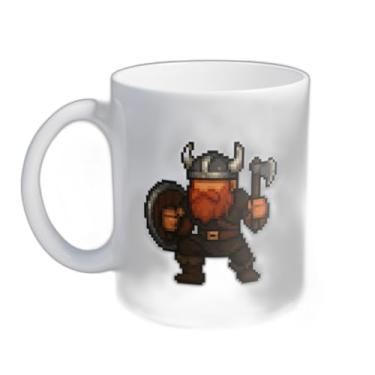 Imagem de Caneca Xícara de Café Porcelana 300ml Personagem Viking Pixel Art