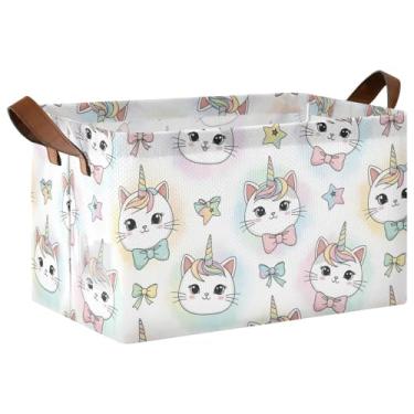 Imagem de Organizador de toalhas dobrável de unicórnio fofo para armário com alças, cesta para brinquedos de cachorro 40 x 29 x 25 cm, caixas de armazenamento de armário, pacote com 2