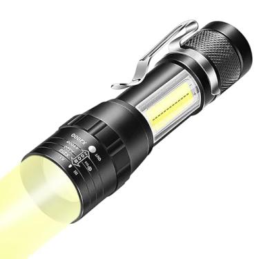 Imagem de Lanterna recarregável,Lanternas de alto lúmen recarregáveis ​​,Lanterna LED à prova d'água - poderosa ajustável de 3 modos com luz lateral COB para caminhadas, viagens, acampamento