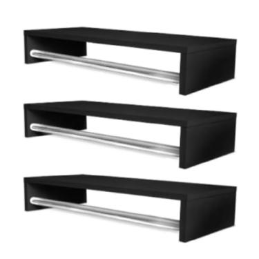 Imagem de Conjunto de cabides de parede - cabides pretos/brancos de 60 cm (Preto 03 Cabideiro 60)