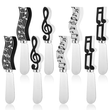 Imagem de PullCrease Conjunto de 8 peças de espátula de queijo com nota musical, conjunto de facas de manteiga de aço inoxidável, multiuso, geleia de manteiga, molho, presente de Natal, decoração de mesa