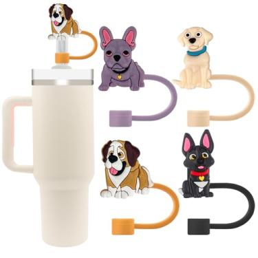 Imagem de Capas de palha de silicone fofas para copos Stanley 20/30/1,134.0 g - 10 mm/0,4 pol. Design de flores tampas à prova de poeira - Protetor reutilizável para canudos de 9-10 mm