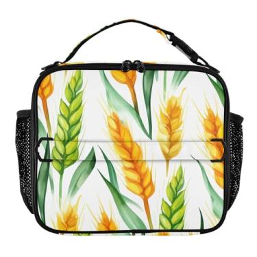 Imagem de Joisal Lancheira de folhas verdes douradas trigo aquarela para mulheres, meninas, lancheira masculina e infantil, lancheira para trabalho, reutilizável, bolsa térmica para meninos