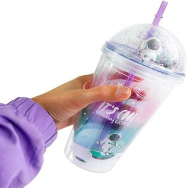 Imagem de Copo infantil, canudo espacial, para criancas, bebida, passeio, acrilico, astronauta, 500ml, divertido