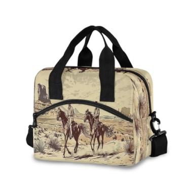 Imagem de Bolsa térmica para dois homens montando cavalos pelo deserto reutilizável lancheira feminina grande bolsa térmica com alça de ombro ajustável