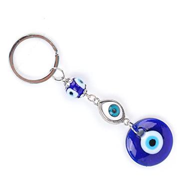 Imagem de Naroote Chaveiro Elegante de Olhos Azuis, Ornamentos Requintados para Decoração de Bolsa, Bons Presentes para Mulheres, Contas de Vidro de Liga, Chaveiro Turco 4,7 X 1,2 pol.