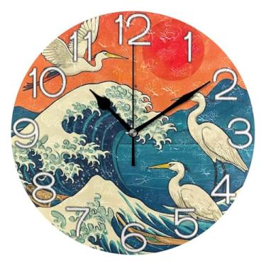 Imagem de GAIGEO Relógio de parede analógico decorativo relógio de cozinha bonito operado por bateria silencioso, sala de estar, decoração de parede moderna, desenho animado pássaro animal mar azul, 25 cm