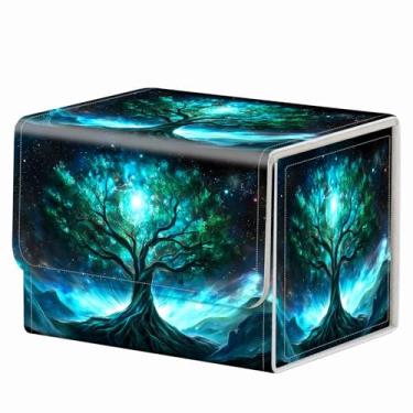 Imagem de RMJKXQZG Ímã forte para TCG MTG Commander Deck Box caixa de baralho mágica padrão criativo caixa de armazenamento de cartas colecionáveis para jogos colecionáveis, a árvore verde brilhante