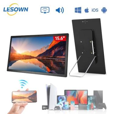 Imagem de LESOWN Monitor portátil sem fio de 15,6 polegadas HDMI segunda tela externa de viagem 1920 x 1080 alto-falantes embutidos compatíveis com AirPlay Miracast compatível com laptop iOS, Android, Windows