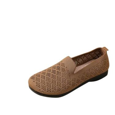 Imagem de Tênis feminino fashion casual de malha oca respirável para uso na primavera, leve e confortável para uso diário, Marrom, 35